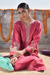 Buy_Kanika Sharma_Pink Cotton, Chanderi Kurta Set _Online_at_Aza_Fashions