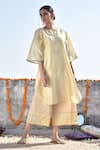 Buy_Kanika Sharma_Yellow Chanderi, Cotton Jama Kurta And Palazzo Set _at_Aza_Fashions