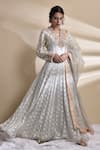 Buy_Kanika Sharma_Grey Kurta Georgette Dupatta Organza Band Embroidered Anarkali With  _at_Aza_Fashions