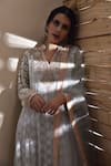 Kanika Sharma_Grey Kurta Georgette Dupatta Organza Band Embroidered Anarkali With  _Online_at_Aza_Fashions