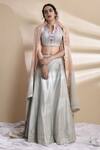 Buy_Kanika Sharma_Grey Lehenga Silk Blouse And Dupatta Georgette Band Collar Embroidered Set _at_Aza_Fashions