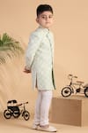 Kora By Nilesh Mitesh_Green Silk Embroidery Thread Sherwani And Churidar Set _Online_at_Aza_Fashions