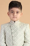 Shop_Kora By Nilesh Mitesh_Green Silk Embroidery Thread Sherwani And Churidar Set _Online_at_Aza_Fashions