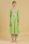Samyukta Singhania_Green Chanderi Silk Kurta Set_Online_at_Aza_Fashions
