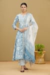 Buy_Khwaab by Sanjana Lakhani_Blue Anarkali And Pant Cotton Dupatta Kota Doriya Embroidery Printed Set _at_Aza_Fashions