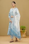 Khwaab by Sanjana Lakhani_Blue Anarkali And Pant Cotton Dupatta Kota Doriya Embroidery Printed Set _Online_at_Aza_Fashions