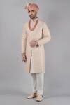 Buy_Siddhesh Chauhan_Pink Raw Silk Mughal Udhyan Embroidered Sherwani Set_at_Aza_Fashions