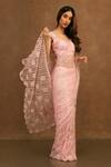 Shop_Kashmiraa_Pink Net Geometric Motifs Amira Embellished Saree _at_Aza_Fashions