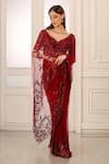 Shop_Kashmiraa_Red Net Embellished Floral Motifs Passion Saree _at_Aza_Fashions