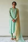 Buy_Kanika Sharma_Green Kurta Crepe Dupatta Chiffon Embroidery Mandarin Collar Set _at_Aza_Fashions