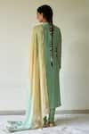 Shop_Kanika Sharma_Green Kurta Crepe Dupatta Chiffon Embroidery Mandarin Collar Set _at_Aza_Fashions