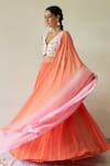 Kanika Sharma_Peach Blouse Tussar Cotton Lehenga And Dupatta Georgette Embroidery V & Set _Online_at_Aza_Fashions