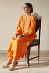 Kanika Sharma_Orange Georgette Embroidery Mandarin Collar Kurta And Dhoti Pant Set _Online_at_Aza_Fashions