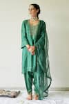 Buy_Kanika Sharma_Green Kurta Tussar  Salwar Satin Dupatta Organza Set  _at_Aza_Fashions