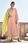 Buy_Kanika Sharma_Peach Kurta Tussar  Pant Satin Hand Embroidered Palazzo Set _at_Aza_Fashions