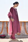 Kanika Sharma_Maroon Tussar, Cotton Satin, Cotton, Silk Embroidery Hand Kurta Set_Online_at_Aza_Fashions