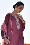 Buy_Kanika Sharma_Maroon Tussar, Cotton Satin, Cotton, Silk Embroidery Hand Kurta Set_Online_at_Aza_Fashions