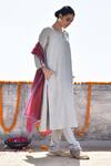 Kanika Sharma_Grey Kurta Tussar  Pant Satin Hand Embroidered Set  _Online_at_Aza_Fashions