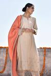 Kanika Sharma_Beige Kurta Tussar  Pant Satin Dupatta Hand Embroidered Set _Online_at_Aza_Fashions