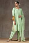 Buy_Kanika Sharma_Green Satin, Silk, Tussar Embroidered Kurta Set _at_Aza_Fashions