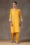Kanika Sharma_Yellow Satin, Silk, Tussar Embroidered Kurta Set _Online_at_Aza_Fashions
