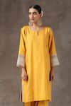 Shop_Kanika Sharma_Yellow Satin, Silk, Tussar Embroidered Kurta Set _Online_at_Aza_Fashions