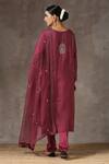 Shop_Kanika Sharma_Maroon Satin, Silk, Tussar Embroidered Kurta Set _at_Aza_Fashions