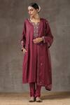 Buy_Kanika Sharma_Maroon Satin, Silk, Tussar Embroidered Kurta Set _Online_at_Aza_Fashions