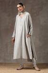 Buy_Kanika Sharma_Grey Satin, Silk, Tussar Embroidered Kurta Set _Online_at_Aza_Fashions