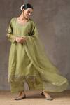 Kanika Sharma_Green Satin, Silk, Tussar Embroidered Kurta Set _Online_at_Aza_Fashions