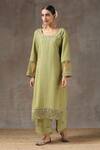 Buy_Kanika Sharma_Green Satin, Silk, Tussar Embroidered Kurta Set _Online_at_Aza_Fashions