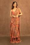 Buy_Kashmiraa_Orange Chiffon Flora Pre-draped Printed Saree With Blouse_at_Aza_Fashions