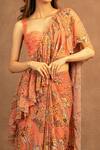 Kashmiraa_Orange Chiffon Flora Pre-draped Printed Saree With Blouse_Online_at_Aza_Fashions