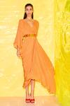 Buy_Kangana Trehan_Orange Crepe Silk Embroidery V Neck Draped Dress  _at_Aza_Fashions