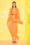 Kangana Trehan_Orange Crepe Silk Embroidery V Neck Draped Dress  _Online_at_Aza_Fashions