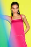 Buy_Kangana Trehan_Pink Textured Satin Embroidery Square Neck Layered Midi Dress  _Online_at_Aza_Fashions