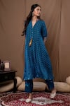 Buy_Label Kinjal Modi_Blue Cotton Silk Bandhani V Neck Print Tunic And Pant Set _at_Aza_Fashions
