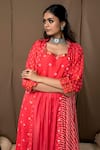 Label Kinjal Modi_Peach Cotton Silk Printed Bandhani Jacket Collar And Tunic  _Online_at_Aza_Fashions