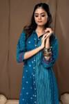 Label Kinjal Modi_Blue Cotton Silk Bandhani Collared Neck Tunic And Pant Set _Online_at_Aza_Fashions