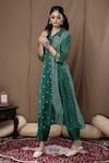 Buy_Label Kinjal Modi_Green Cotton Silk Bandhani Collared Neck Side Tie Up Tunic And Pant Set _at_Aza_Fashions