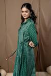 Shop_Label Kinjal Modi_Green Cotton Silk Bandhani Collared Neck Side Tie Up Tunic And Pant Set _at_Aza_Fashions
