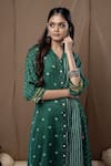Label Kinjal Modi_Green Cotton Silk Bandhani Collared Neck Side Tie Up Tunic And Pant Set _Online_at_Aza_Fashions
