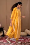 Shop_Label Kinjal Modi_Yellow Cotton Silk Bandhani Round Kurta Set _at_Aza_Fashions