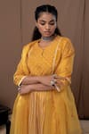 Label Kinjal Modi_Yellow Cotton Silk Bandhani Round Kurta Set _Online_at_Aza_Fashions