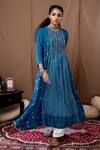 Buy_Label Kinjal Modi_Blue Cotton Silk Printed Bandhani Round Anarkali And Pant  _at_Aza_Fashions