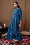 Shop_Label Kinjal Modi_Blue Cotton Silk Printed Bandhani Round Anarkali And Pant  _at_Aza_Fashions