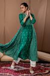 Buy_Label Kinjal Modi_Green Cotton Silk Bandhani Round Mirror Embroidered Anarkali And Pant _at_Aza_Fashions
