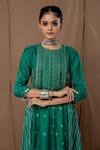 Label Kinjal Modi_Green Cotton Silk Bandhani Round Mirror Embroidered Anarkali And Pant _Online_at_Aza_Fashions