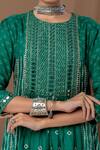 Buy_Label Kinjal Modi_Green Cotton Silk Bandhani Round Mirror Embroidered Anarkali And Pant _Online_at_Aza_Fashions