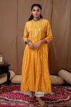 Buy_Label Kinjal Modi_Yellow Cotton Silk Bandhani Round Printed Anarkali And Pant Set _at_Aza_Fashions
